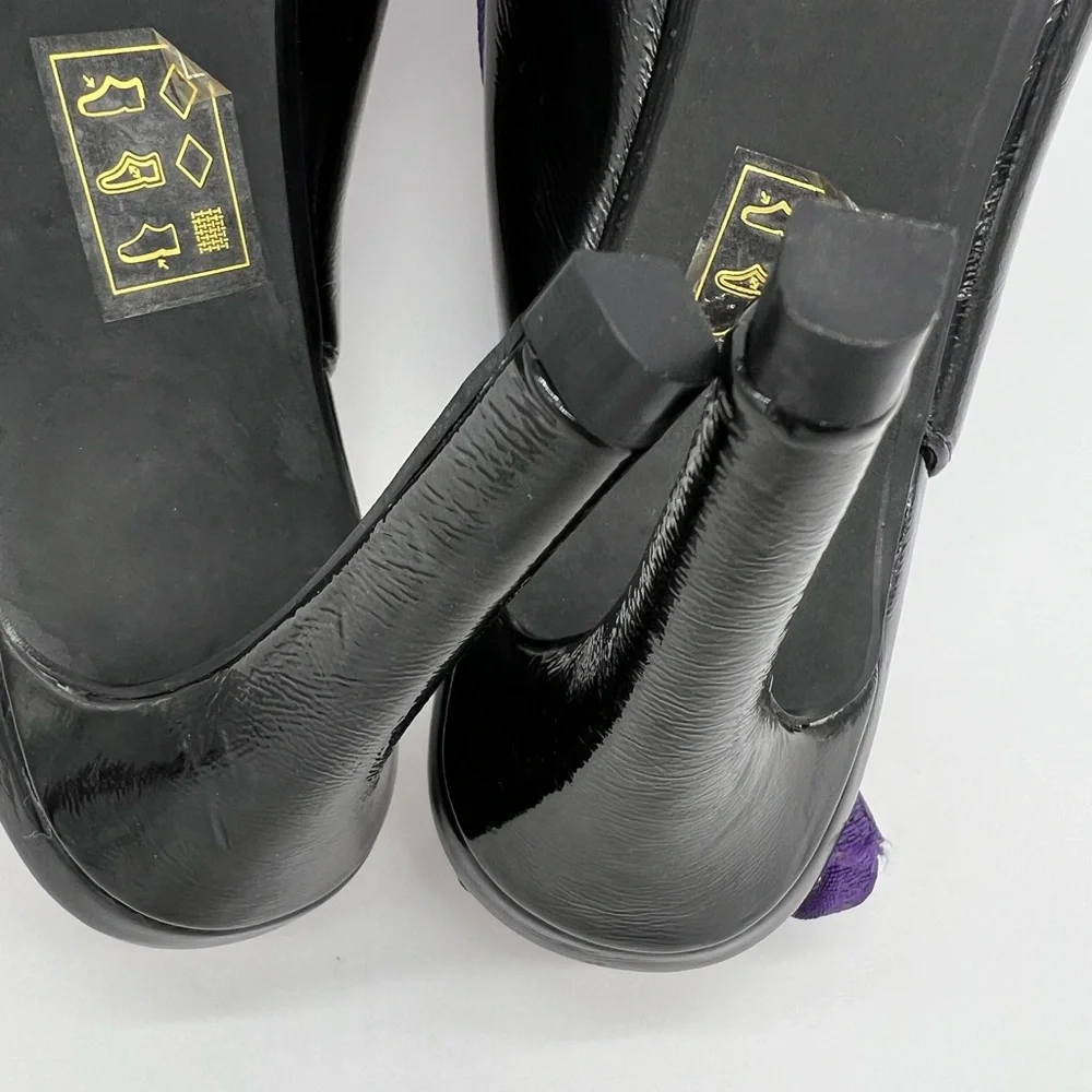 J Renee Marva Slingback Size 7 M Black Patent Leather Purple Bow - Picture 13 of 16